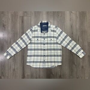 Outerknown Blue and White Plaid Casual Button Down Shirt